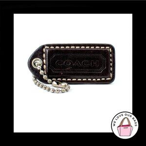 2" VINTAGE COACH Mahogany Brown Leather Nickel Fob Bag Charm Keychain Hang Tag